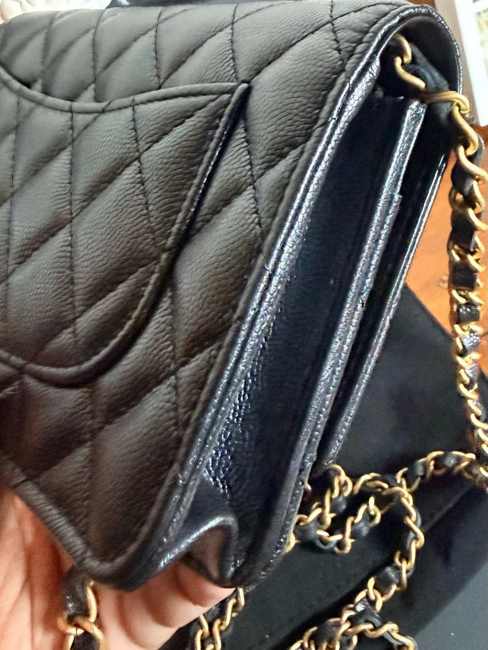 CHANEL Black Quilted Wallet with Gold CC Turn-Lock